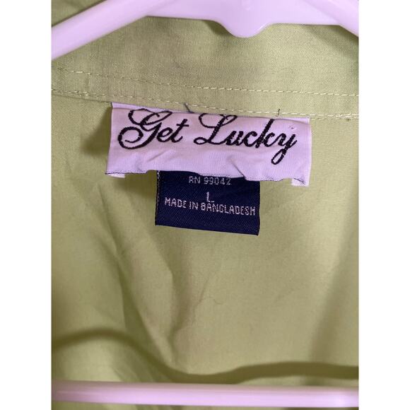 Vintage Get Lucky Shirt Green Collared Women’s L St Patrick’s Day Rhinestone Top - Picture 3 of 5